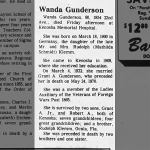 Obituary for Wanda Gunderson